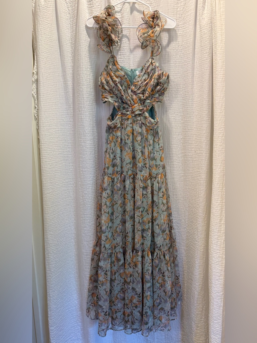 ASTR the Label Fritillaria Maxi Dress Mint Purple Floral Cutout Slit Size L NWT - Picture 2 of 15